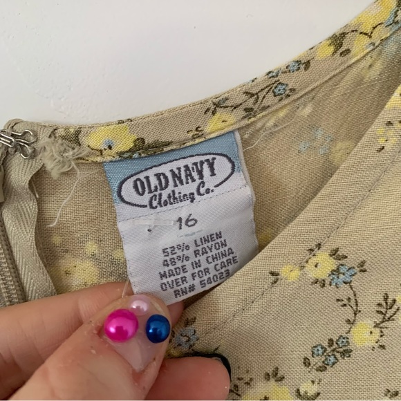 Vintage Y2K Old Navy Linen Blend Ditsy Floral Mini Dress Beige & Yellow Size 16 - Picture 2 of 5
